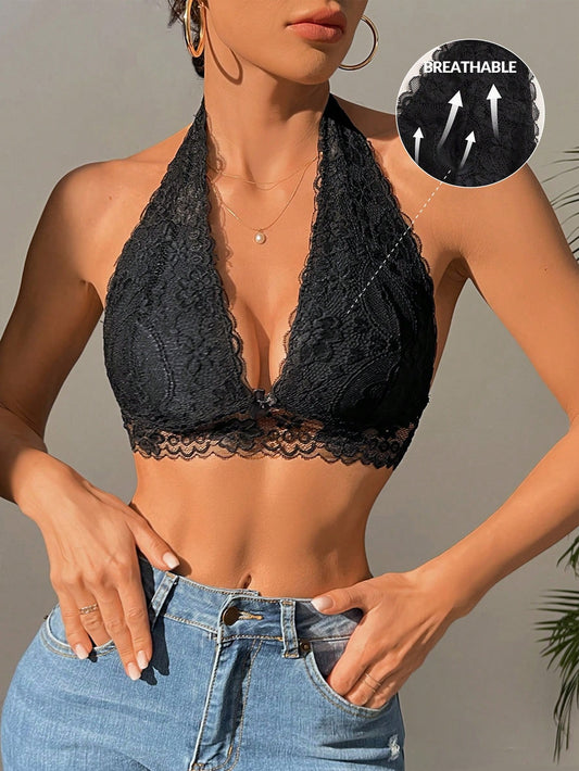 Sexy Triangle Cup Lace Wireless Bralette Black