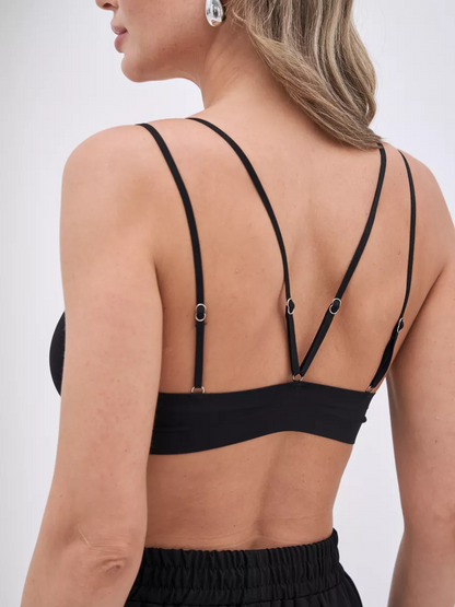 Front Closure Wireless Cross Straps Bra Black