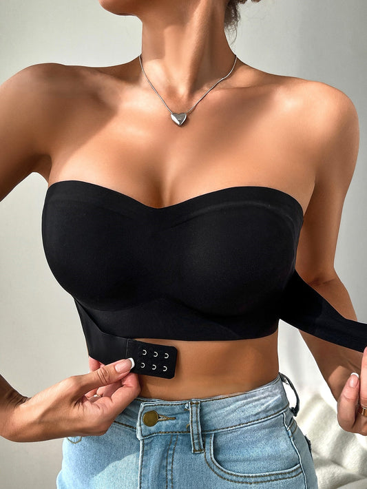 Ladies' Front Closure Wireless Strapless Seamless Bra Black