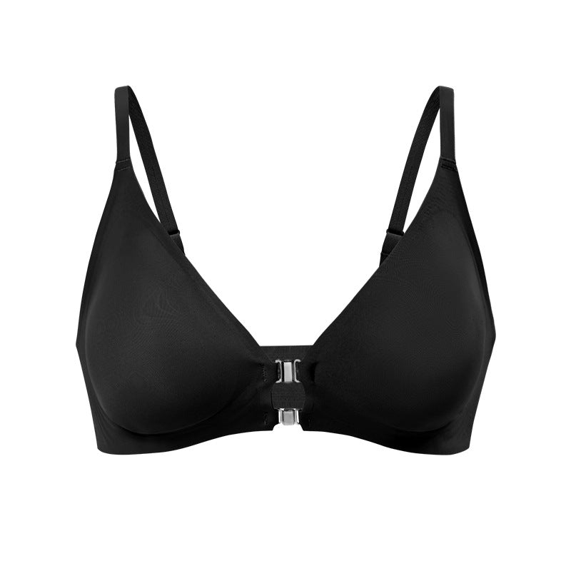 Solid Double Front Closures Wireless Bra Black