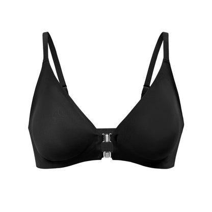 Solid Double Front Closures Wireless Bra Black