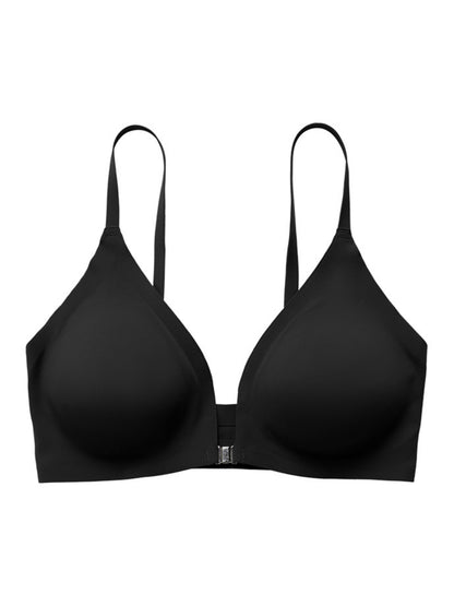 Comfortable Adjustable Straps Deep V Front Button Solid Color Wireless Bra Black