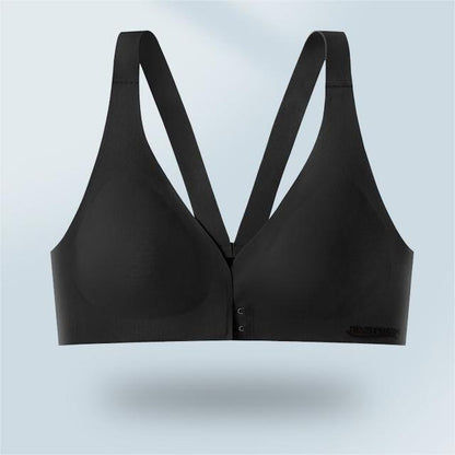 Deep V Minimizer Front Closure Push-up Wireless Bra Black