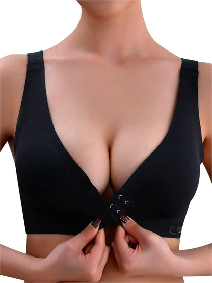 Deep V Minimizer Front Closure Push-up Wireless Bra Black