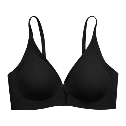 Solid Color Front Button Deep V Wireless Bra